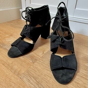 Franco Sarto Gazella Black Suede Lace Up Heels 7.5